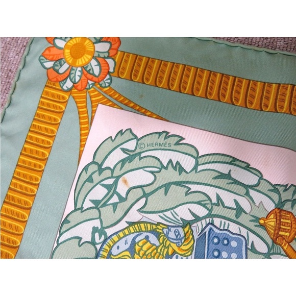 Hermes Silk Scarf with Orange and Blue Accents - Picture 7 of 12